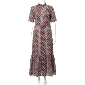 Zara Dress Womens 8 Red Black Midi Heart Pattern Lined Puff Ruffles Flowing